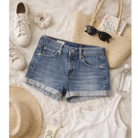Ag Adriano Goldschmied Pants - Adriano Goldschmied AG Pixie Roll Up Denim Jean Shorts 27 Medium Wash Summer